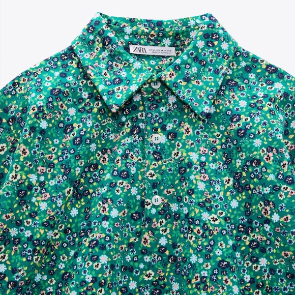 ara green with ditsy flowers long sleeves polo sweatshirt NWT - Picture 2 of 11